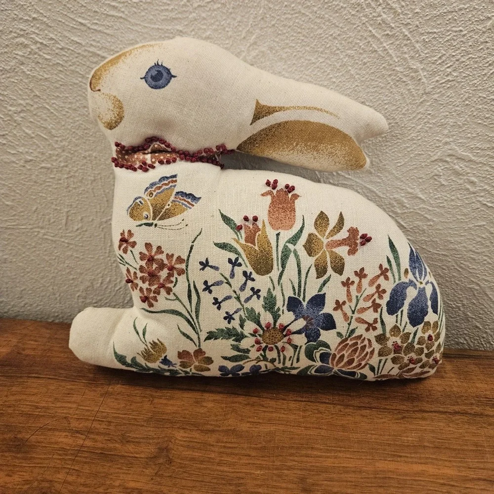Vintage Plush Stuffed Bunny Fabric Decorative Cloth Folk Art Rabbit Pillow‎
